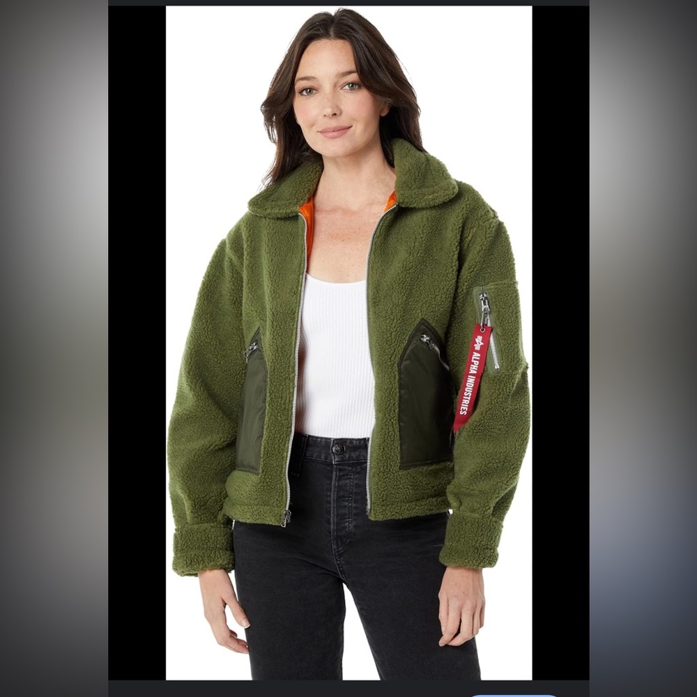ALPHA INDUSTRIES Sherpa utility jacket in sage and emergency orange small - Picture 2 of 7